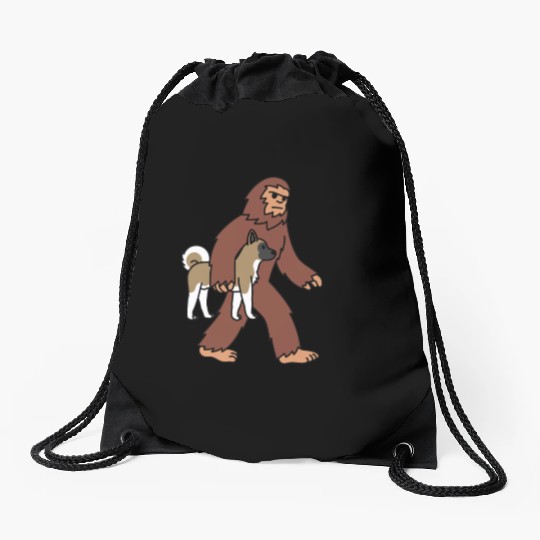 Bigfoot Sasquatch Walking Akita Drawstring Bags