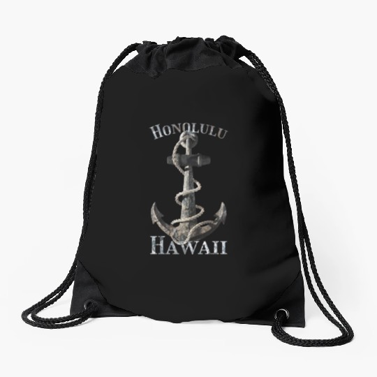 Honolulu Hawaii Nautical Anchor Sailing Drawstring Bags