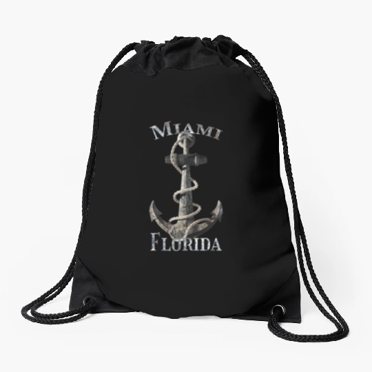 Miami Florida Nautical Anchor Sailing Drawstring Bags