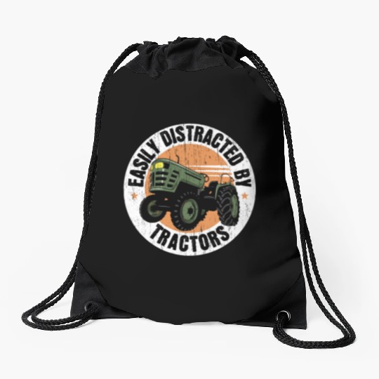 Easily Distracted By Tractors Farming Farmer Drawstring Bags