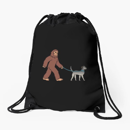 Bigfoot Sasquatch Walking Irish Wolfhound Drawstring Bags