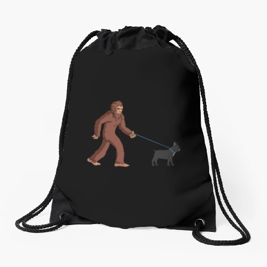 Bigfoot Sasquatch Walking French Bulldog Drawstring Bags