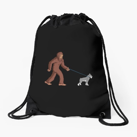 Bigfoot Sasquatch Walking Schnauzer Drawstring Bags