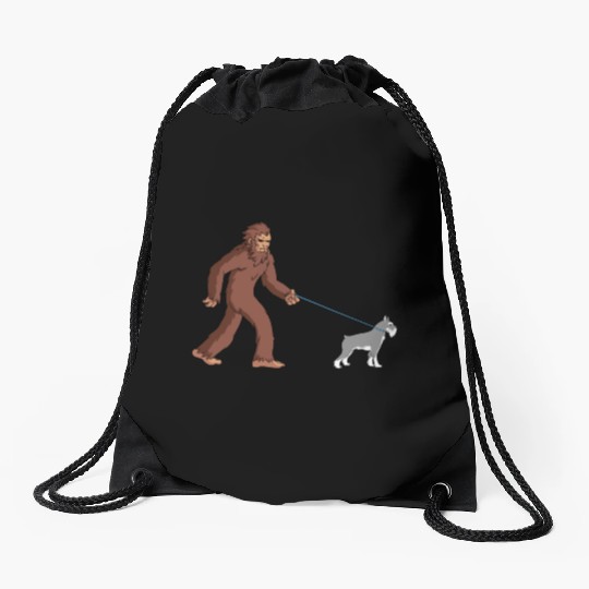 Bigfoot Sasquatch Walking Schnauzer Drawstring Bags