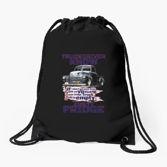 V8 Truck Driver under American Flag Drawstring Bags