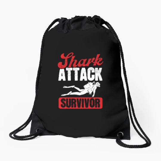 Scuba Diving Shark Attack Survivor Scuba Diver Drawstring Bags