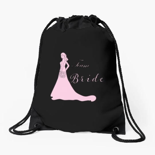 team bride pink silhouette bachelorette party Drawstring Bags