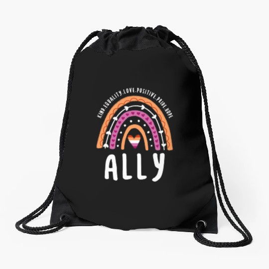 Ally Lesbian Pride Rainbow Drawstring Bags