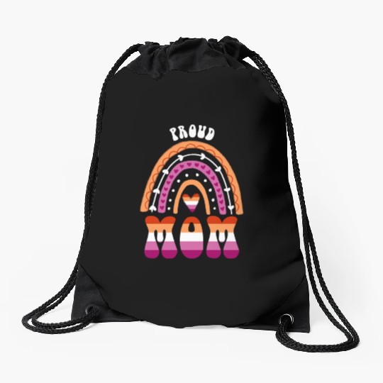 Proud Mom Lesbian Pride Rainbow Drawstring Bags