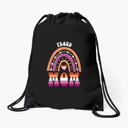 Proud Mom Lesbian Pride Rainbow Drawstring Bags