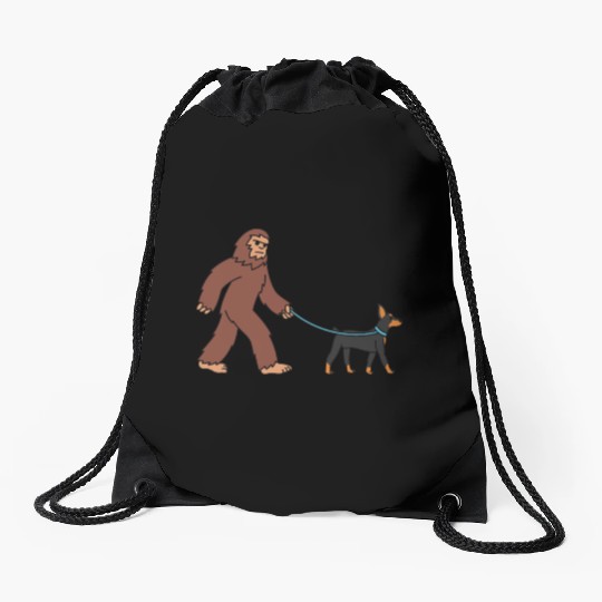 Bigfoot Sasquatch Walking Doberman Drawstring Bags
