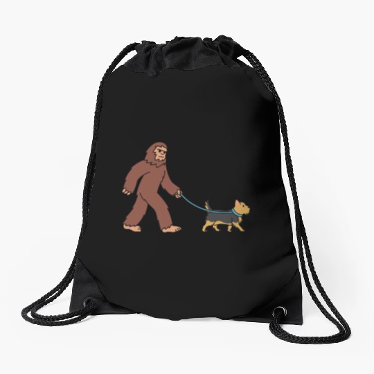 Bigfoot Sasquatch Walking Yorkshire Terrier Drawstring Bags