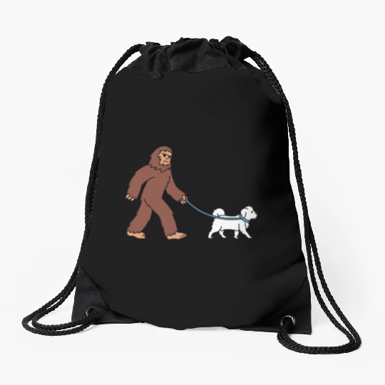 Bigfoot Sasquatch Walking Maltese Drawstring Bags