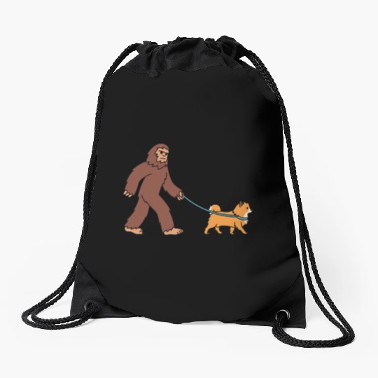 Bigfoot Sasquatch Walking Pomeranian Drawstring Bags