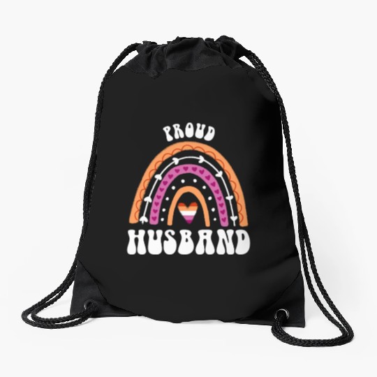 Proud Husband Lesbian Pride Rainbow Drawstring Bags