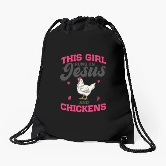 Chicken Farm This Girl Runs On Jesus And Chickens Drawstring Bags