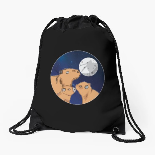 Three Capybara Moon Funny Pelican Capybara Wolf me Drawstring Bags