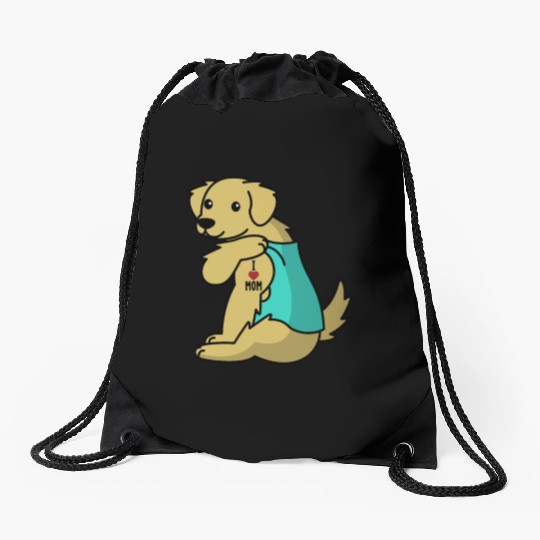 I Love Mom Tattoo Golden Retriever Drawstring Bags