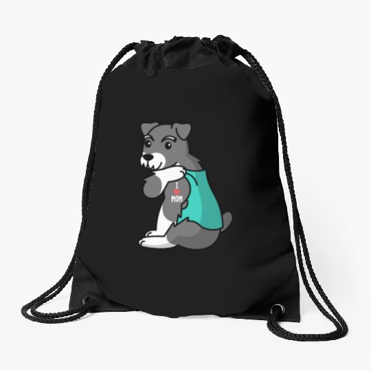 I Love Mom Tattoo Schnauzer Drawstring Bags