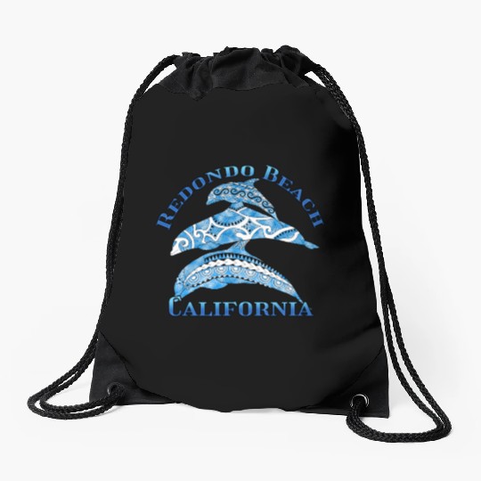 Redondo Beach California Vacation Tribal Dolphins Drawstring Bags