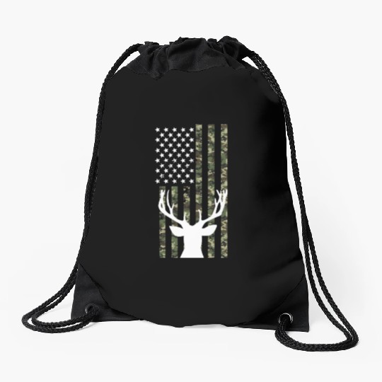 Hunting 4th of July USA Flag Camo Deer Hunter Drawstring Bags