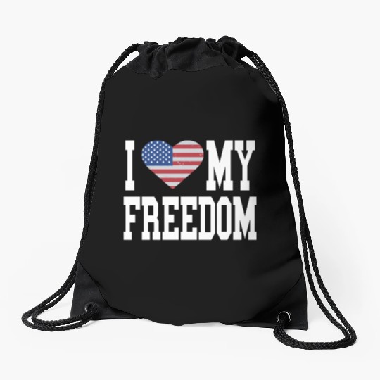 Patriotic American Flag I Heart Freedom, I Love Drawstring Bags