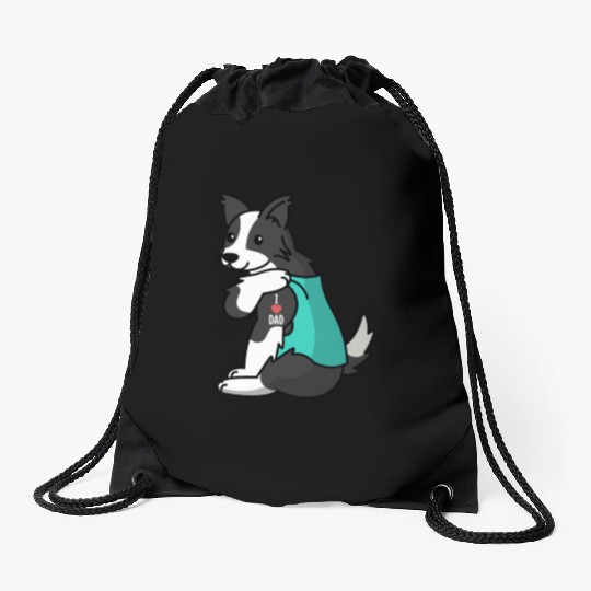 I Love Dad Border Collie Drawstring Bags