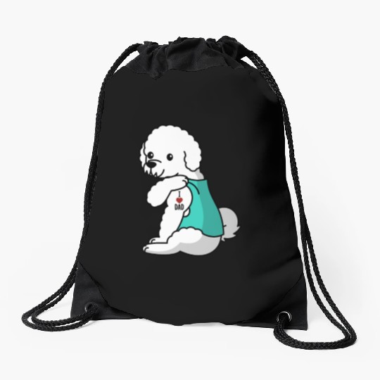 I Love Dad Bichon Frise Drawstring Bags