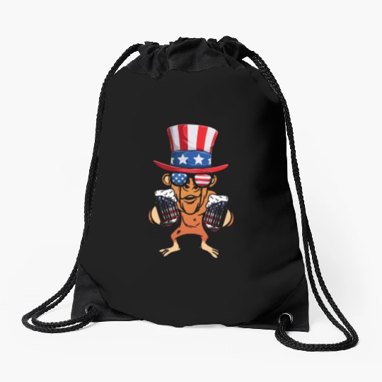 Patriotic Day Monkey US Flag Funny 4th Of July Drawstring Bags
