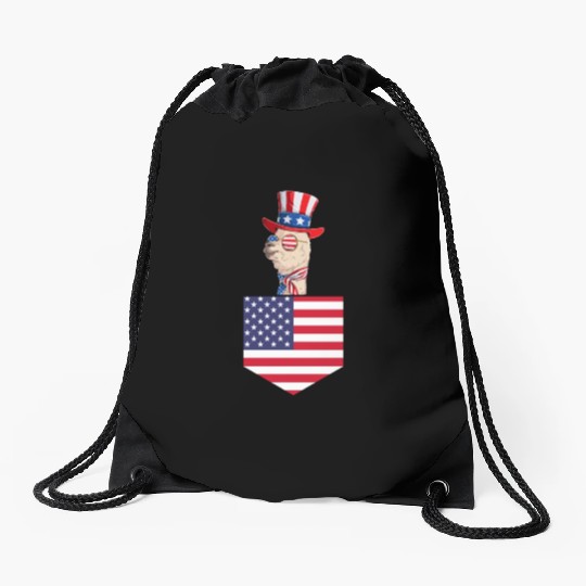 Llama Patriotic Day US Flag Llama Pocket 4th of Drawstring Bags