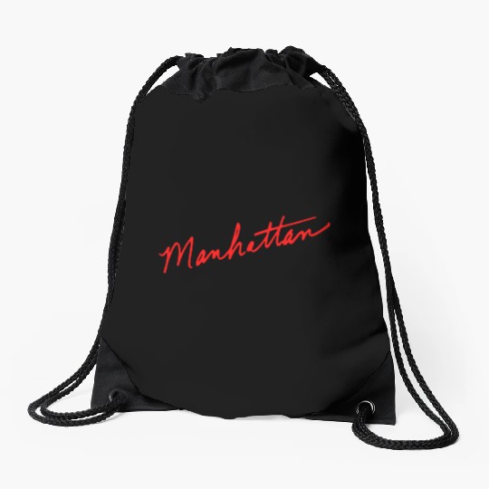 Manhattan handwritten red New York City Drawstring Bags