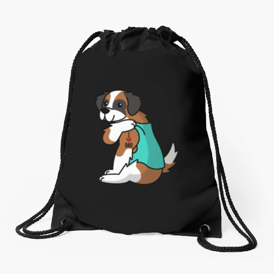 I Love Dad Saint Bernard Drawstring Bags