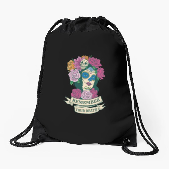 Remember your death beautiful Mexican woman art Re Drawstring Bags