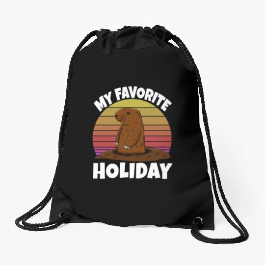 My Favourite Holiday Groundhog Drawstring Bags
