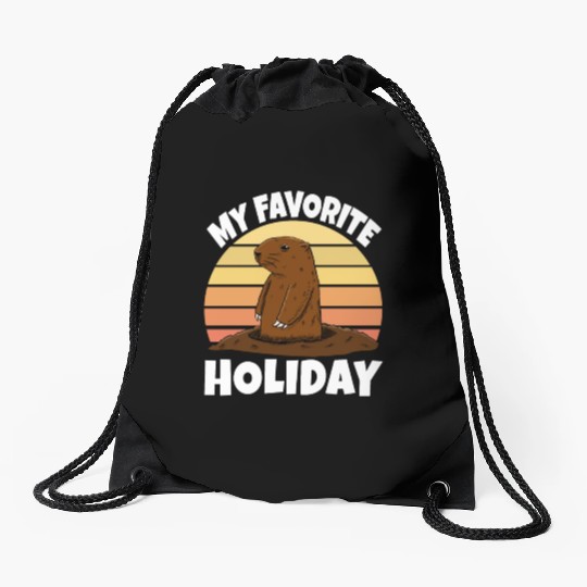 My Favourite Holiday Groundhog Drawstring Bags
