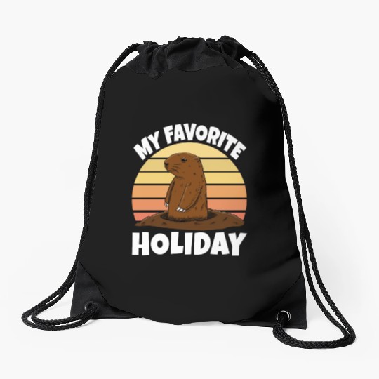My Favourite Holiday Groundhog Drawstring Bags