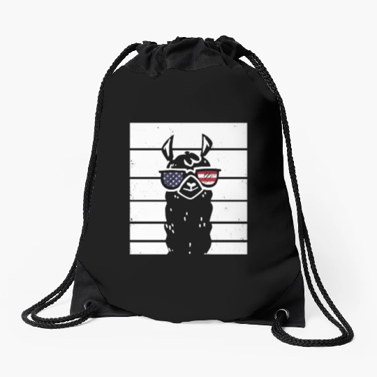 Patriotic Llama with Sunglasses US Flag 4th Of Drawstring Bags