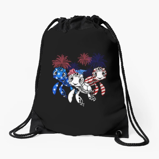 Gift for turtle lover fourth of july 4th of july Drawstring Bags
