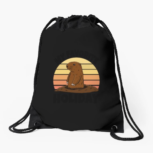 My Favourite Holiday Groundhog Drawstring Bags