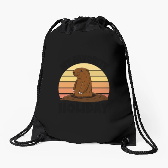 My Favourite Holiday Groundhog Drawstring Bags