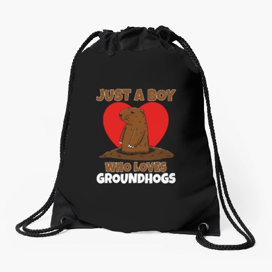 Just A Boy Who Loves Groundhog Drawstring Bags