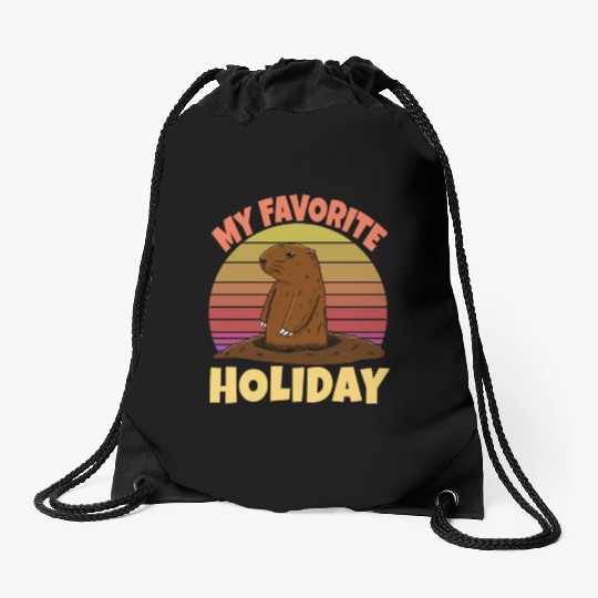 My Favourite Holiday Groundhog Drawstring Bags