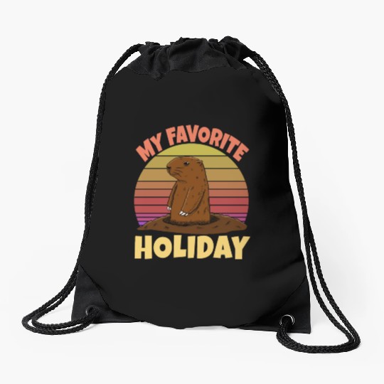 My Favourite Holiday Groundhog Drawstring Bags