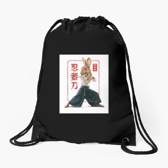 Rabbit with katana Rabbit with katana gift inspira Drawstring Bags