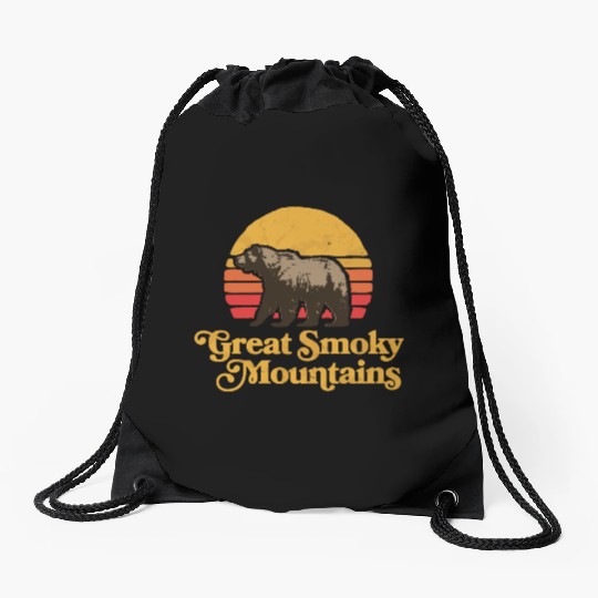 Retro Great Smoky Mountains Park Bear Drawstring Bags