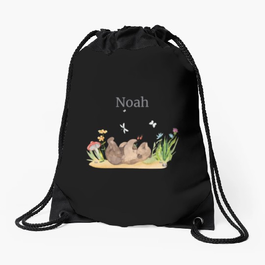 Forest Animal Bear Flowers Name Noah Drawstring Bags