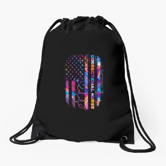 correctional nurse - US flag Drawstring Bags
