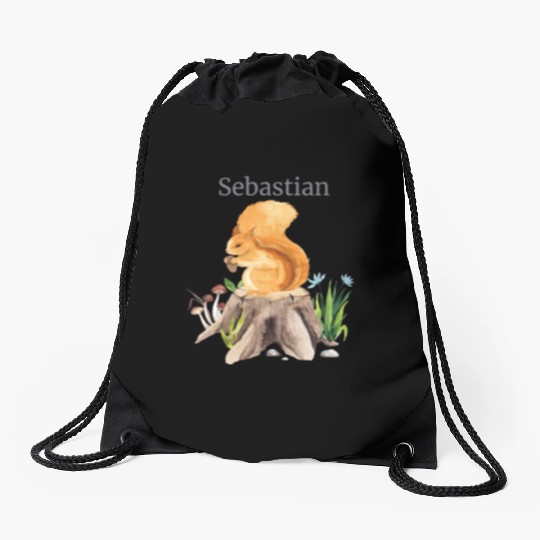Waldtier Squirrel Flowers Name Sebastian Drawstring Bags