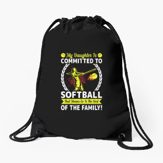 Softball Player Mom/dad My Daughter Is Committed Drawstring Bags