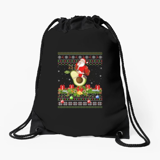 Avocado Lover Xmas Ugly Santa Riding Avocado Drawstring Bags